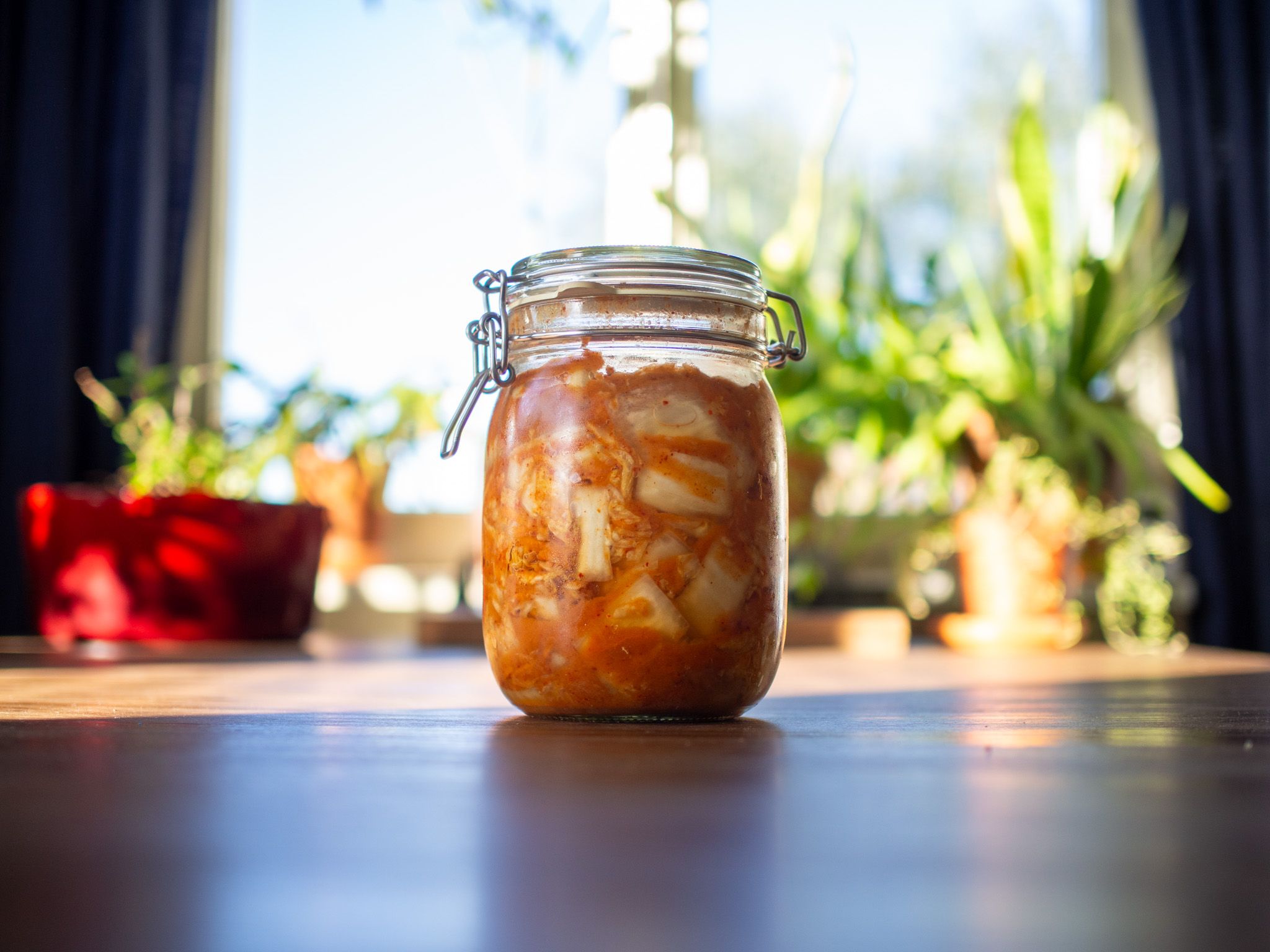 A jar of homemade kimchi